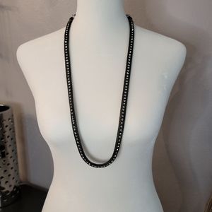 Crystal and Gunmetal Chain with Black Ribbon Necklace, JCrew